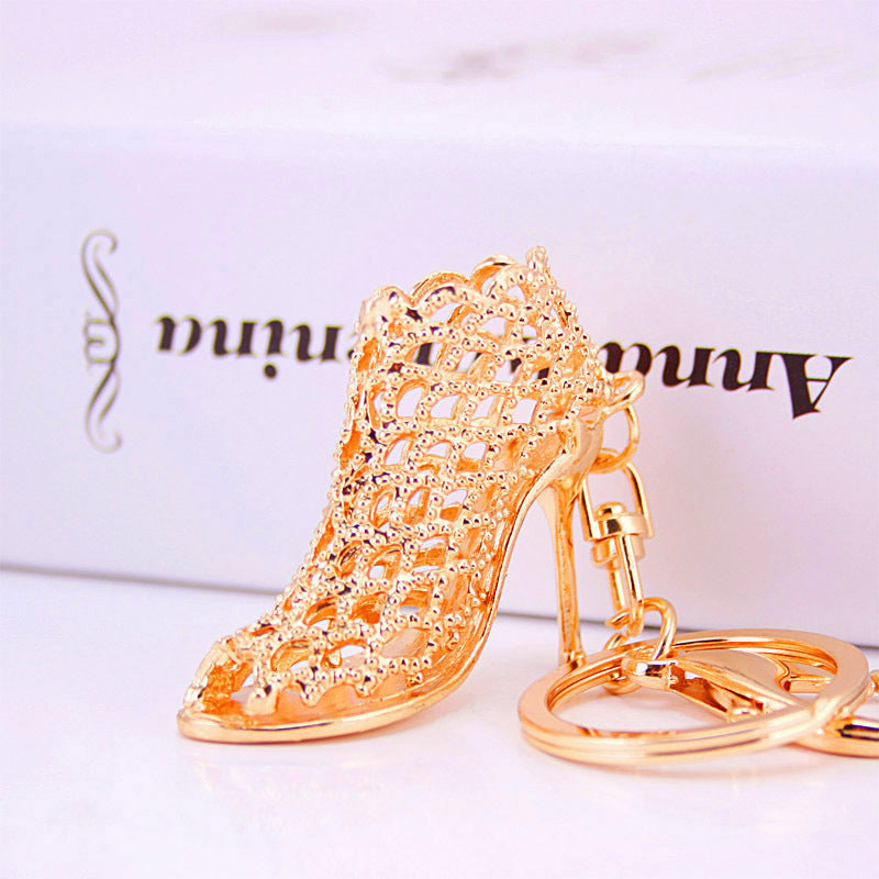 Wholesale Crystal Hollow High Heels Zinc Alloy Keychain